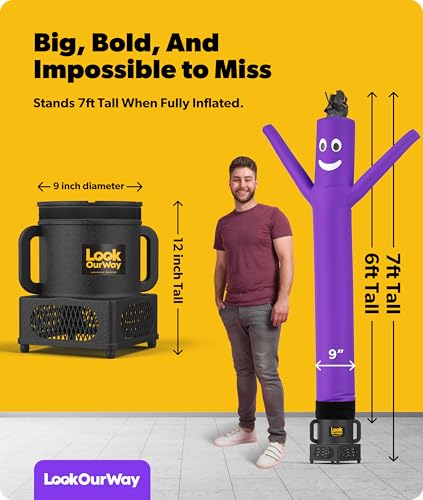Image of LookOurWay Air Dancers Wacky Waving Inflatable Tube Guy - 7ft Tall Inflatable Advertising Waving Dancing Man with Sky Dancer Blower - Purple