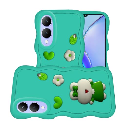 Image of AESTMO Back Case Cover for Vivo Y17S / Y28 | 3D Cute Fun Cartoon Characters | Anti Slip Grip Cute Wave Curly Frame Shape | Full Body Protection Back Cover for Vivo Y17S / Y28 (MintGreen)