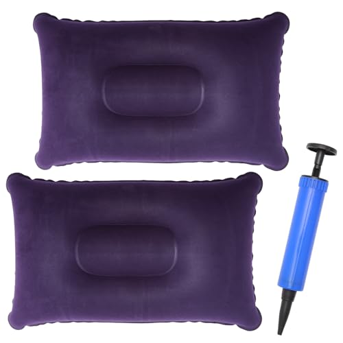 KQDRAVINE 2 cojines hinchables con bomba de mano, almohada de viaje ultraligera para camping, playa y viajes en avión, accesorios de playa compactos y vacaciones imprescindibles con material