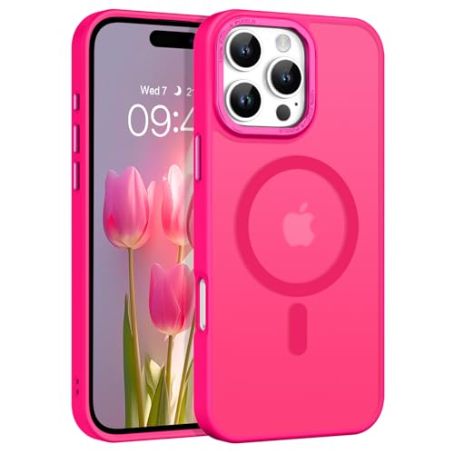 Coque iPhone 16 Pro MagSafe BENTOBEN rose vif mat pour smartphone 6,3 pouces