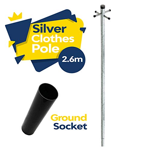 FB FunkyBuys® Heavy Duty 2.4m Silver Grey Clothes Pole Galvanized Post Washing Line with Adjustable Ground Socket (1x) - Image 7