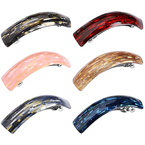 6 Pack Acrylic Hair Barrettes for Women Ladies,Classic Automatic Large Hair Clips Fashion Simple French Clip Barrettes for Thick Medium Hair