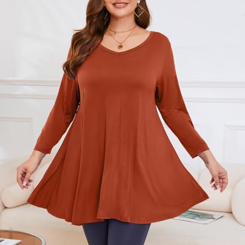 Image of LARACE Tunics 3 /4 Sleeve Plus Size Tops for Women V Neck Loose Fit Flowy Clothing for Leggings