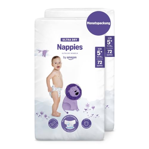 By Amazon Ultra Dry Windeln – Größe 5+ (11kg–17kg) – 144 Stück (2 Packungen mit 72 Stück) – Ansicht 1