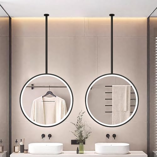 Espejo Redondo de Techo con Luces LED, Espejo de Pared Circular Grande con Marco de Metal y Brazo (Brazo Personalizable), Espejo Decorativo para baño.(Diameter-40CM/15.7INCH)
