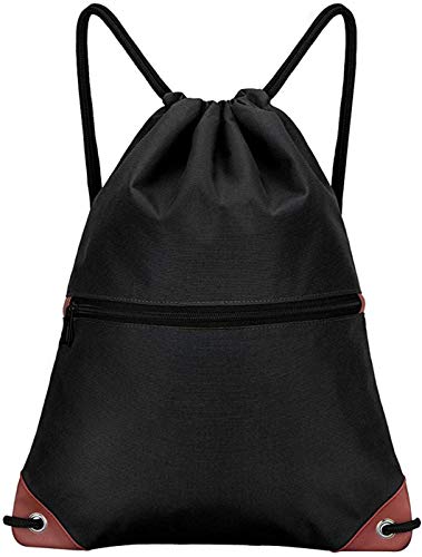 Puzzlos Turnbeutel Mit Reißverschluß Innentasche Sportbeutel Wasserdicht Hipster Beutel Seitentasche Gym Bag Gefüttert Rucksack Mit Verstellbar Tunnelzug Gymsack für Damen Herren Kinder (Schwarz) Cover