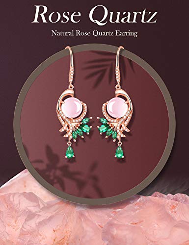 Hxzz Fine Jewelry Women Gifts Sterling Silver And Rose Gold Plated Natural Gemstone Rose Quartz Drop Dangle Hook Earrings Phoenix Design Style #TOP1