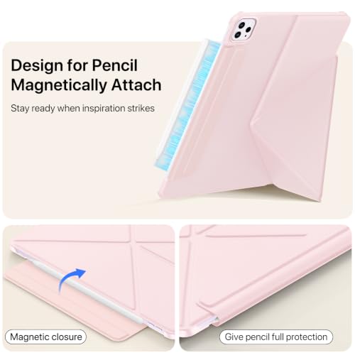 Image of for iPad Pro 11 Inch Case 2022 /2021 /2020, Magnetic Slim Foldable Multi-Angle Folio Case with PU Leather, Auto Wake /Sleep & Hidden Pencil Holder (Pink, iPad Pro 11 in 2020 /2021 /2022)