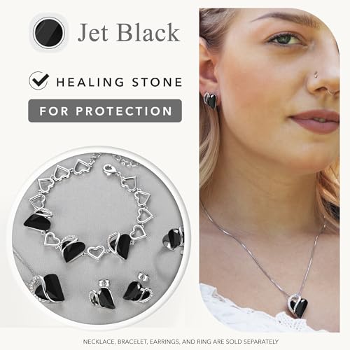 Leafael Gift Necklaces for Women, Infinity Love Heart Pendant with Jet Black Healing Stone for Protection, Silver Plated 18 plus 2 inch Chain, Birthday Jewelry for Wife