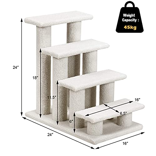 Tangkula Pet Stairs For Cats And Dogs, 4-Step Carpeted Ladder Ramp Cat Climber Cat Scratching Post, Multi-Step Dog Stairs For High Beds, Couch (Grayish White) #TOP5