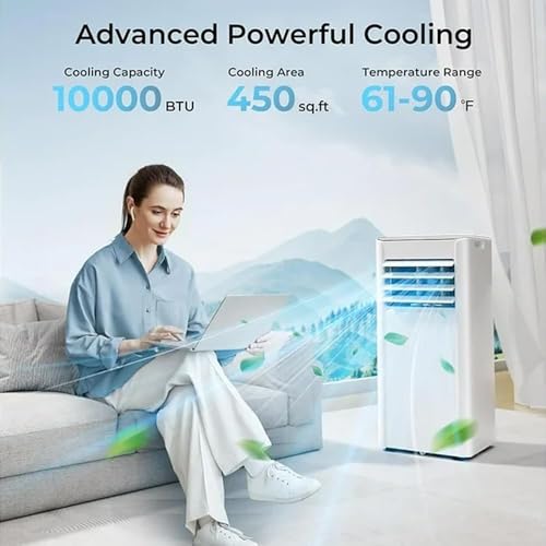 Image of 10000 BTU Portable Air Conditioner for 450 Sq.Ft, 3-in-1 AC Unit with Remote & LED Display, Quiet Cooling, Fan, Dehumidifier, Window Kit for Bedroom Home Office Dorm