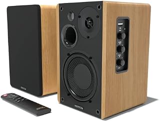 AZATOM EB100 Powered Bookshelf Hifi Speakers, 2.0 Active, Bluetooth, Wired, Wooden Enclosure, Perfect for Music, Vinyl records, Home Theatre, Gaming, Laptops, PC, 50 Watts (Oak)