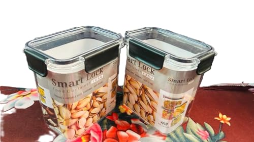 Image of Smart Lock Airtight Food Storage Containers, 1250 ml each, Pack of 2, BPA Free, Black, Microwave Safe, Unbrackable