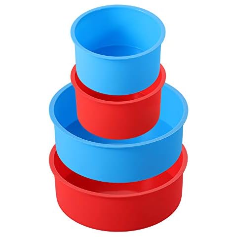 fanshiontide 4 Pcs Silicone Cake Moulds Tins Red and Blue Round Cake Pan Set 4" 6" Non-Stick Baking Molds Cake Mould Pastry Baking Tray Cover
