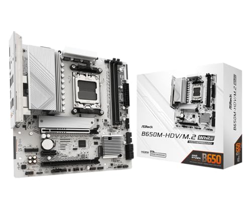 ASRock B650M-HDV M.2 White Micro-ATX AM5 Motherboard, AMD Ryzen 9000/8000/7000, PCIe 5.0 x16, DDR5...