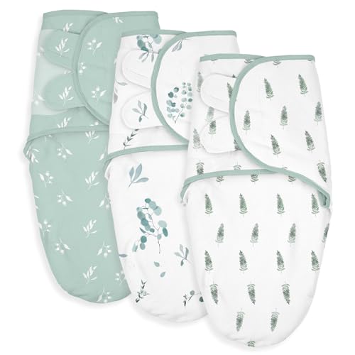 Soarwg Kids Pucksack Baby 0–3 Monate Swaddles Decke Babyschlafsack Pucktuch Neugeborene Wickeltuch Säuglinge Schlafsack, 100% Bio-Baumwolle für Kleinkinder, Unisex, Mädchen und Jungen 3er Pack (Grün)