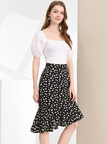 Allegra K Women's Valentine's Day Floral Eleagnt High Waist Mermaid Asymmetrical Ruffle Summer Skirt2