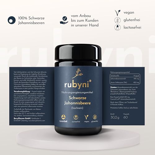 rubyni® Schwarze Johannisbeere (60 Kapseln) • 445mg Johannisbeerenextrakt hochdosiert (davon 48,9mg Anthocyane) • 100% CurrantCraft® • Natürliches Superfood • Vegan & ohne Zusätze