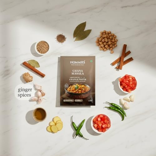 Image of Hommies Chana Masala Spice Mix | Ready to Cook in 15 Mins | Authentic Chhole Curry Masala | Just Add Chickpeas & Water | Serves 4 | Made with Cashew Nuts | No Preservatives | Pack of 4 (200g, 50g Each)