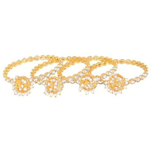 Aheli Gold Plated 2.6 inch Kundan & Beads Studded Bangle with Hanging Jhumka Jhumki Ethnic Jewellery Gift for Women3
