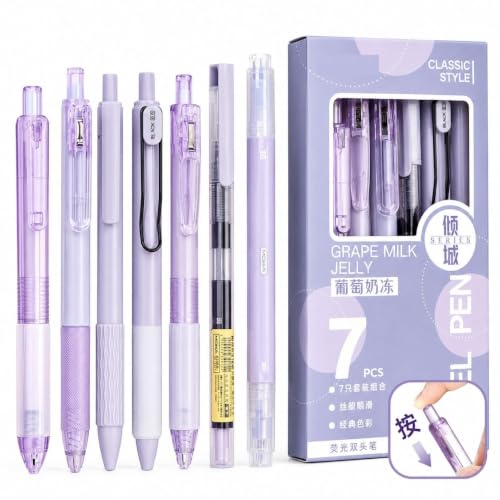 FEXONXA Pastel Purple Gel Pen Set 7 Pcs, Aesthetic Korean Stationery Kit with Smooth Black Ink Pens, Cute Kawaii Writing Pens for Girls, School, College, Office, Notes & Gift Pack (Pack of 7) - Image 2