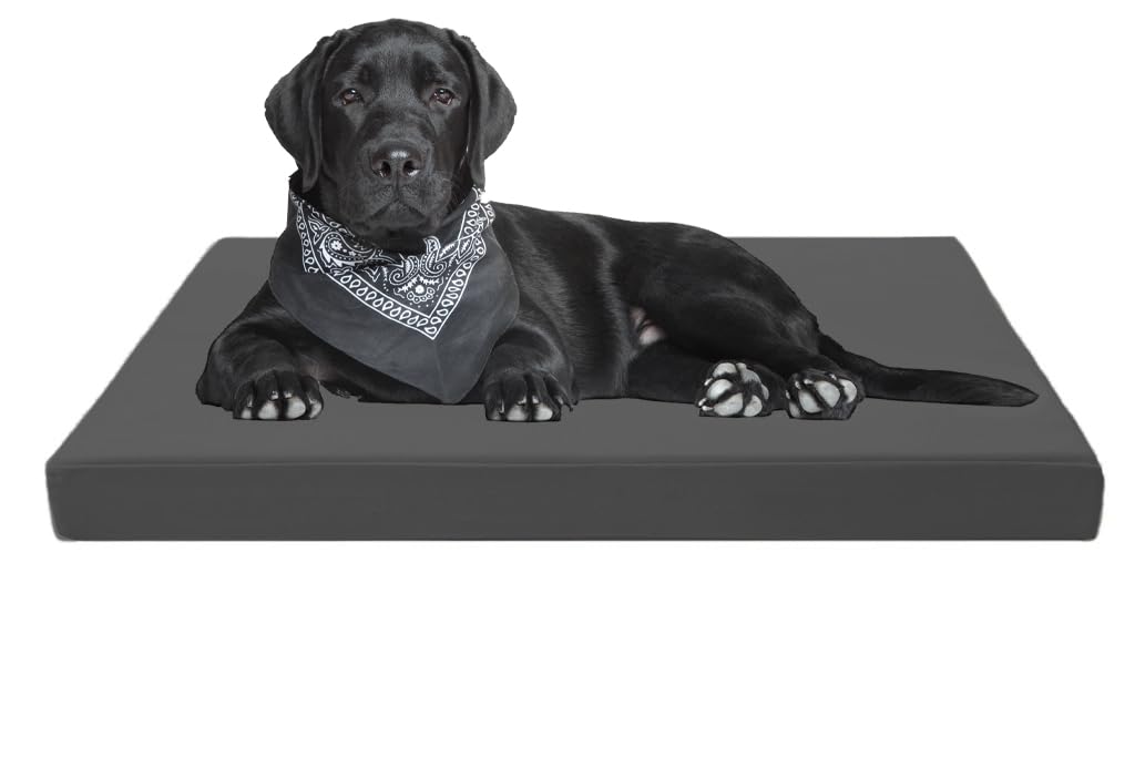 A ATH COLLECTION Waterproof Dog Bed Cushion Orthopaedic Pet Bed and Mattress Indoor Outdoor with Washable & Removable Zipped Cover Gifts for Dog (Medium (90 x 60 x 5cm), Gray)