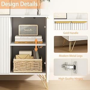 472 large sideboard buffet cabinet with storage storage cabinet with 3 fluted doors modern accent cabinet with adjustable shelves for living room kitchen entryway white  urban country home decor