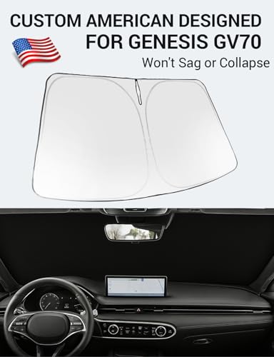 Image of Proadsy 2026 Upgrade Windshield Sun Shade Custom Fit Genesis GV70 2022-2025 2026 Foldable Front Sunshade Protector Sun Visor Blocks UV Rays Keep Car Cooler Accessories