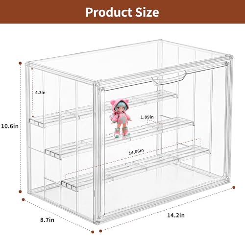Image of Clear Acrylic Display Case Upgrade 4 Tier Figure Display Case with 3 Movable Dividers, Stackable Display Box Showcase with Magnetic Door for Collectibles (Large-2pack)