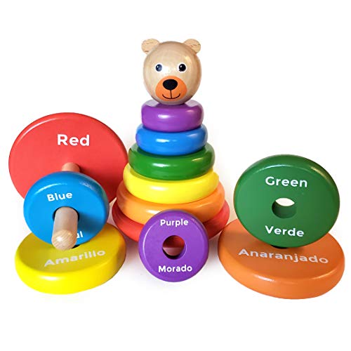 Baby Toys Wooden Stacking Rings - Bilingual Educational Toys for 2 Year Old | Learn Rainbow Colors in English & Spanish | Wood Building Blocks with Toddler Games Learning Activities Ebook