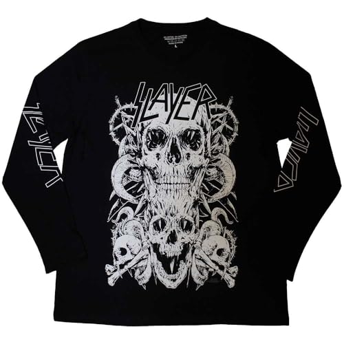 Slayer Skulls Band Logo Long Sleeve T Shirt L Black