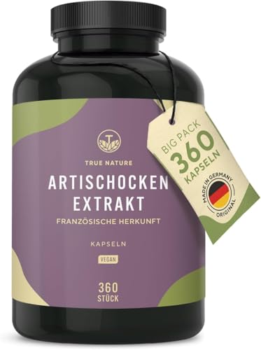 Extracto de Alcachofa - 2400mg al día (60mg Cynarin) - 360 Capsulas - Autentico Extracto de Alcachofa Francesa - Vegano y Probado en Laboratorio - Depurativo Hígado, Detox, Digestión - TRUE NATURE®