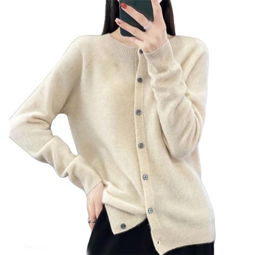 Spring and Autumn Merino Cashmere Sweater Women's O-Neck Cardigan Loose Long-Sleeved Sweater top
