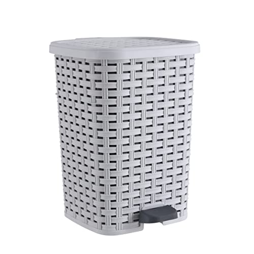 Image of Superio Small Outdoor Trash Can with Lid for Dog Poop 3 Gallon /12 L Mini Plastic Garbage Can with Foot Pedal for Bathroom, Bedroom, Office, Patio, Wicker Smoke