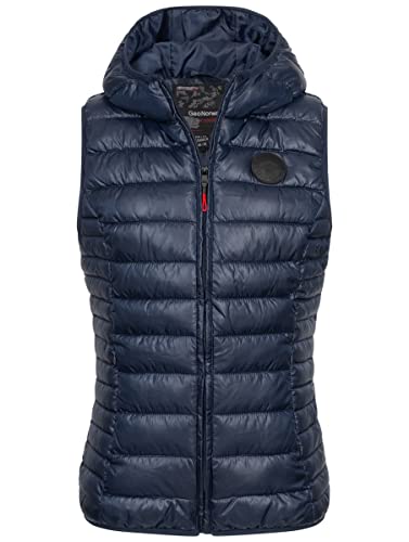 Geographical Norway Chaleco acolchado con capucha de transición otoño invierno chaleco cortavientos, azul marino, M