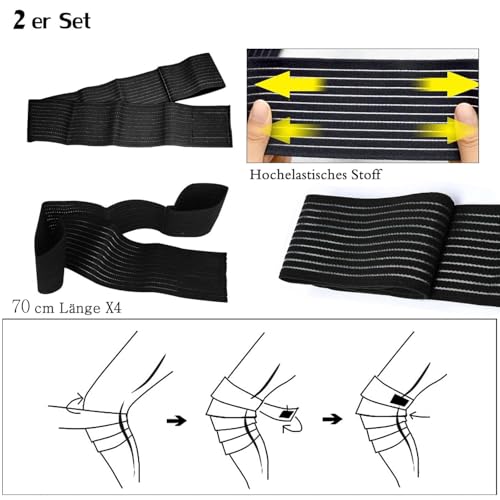 Set van 4 kniebraces 70 cm, gecomprimeerde kniesteun en sportbandage voor krachtsport, fitness en training, elastische bandage voor knieën, armen, ellebogen, kuiten, hand, enkels - Afbeelding 4