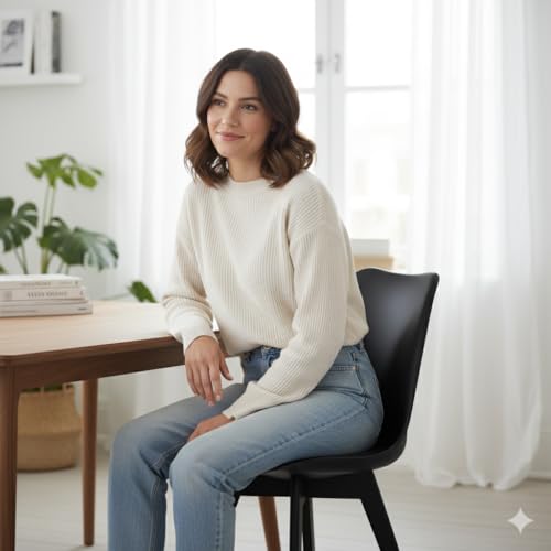 Image of Modern Black Bar Stool with Padded Seat, Curved Back Design, Contemporary Style, Wooden Legs