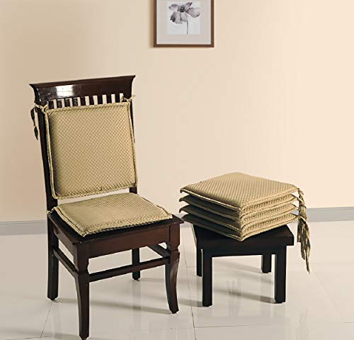 Image of Swayam Pure Cotton Reversible Chair Set Pads with Loops 16X16 | Machine Washable Chair Pad Set of 1 | Indoor Square Cushion Seat Or Chair Pads