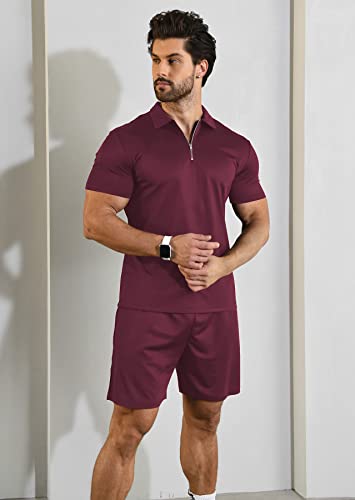 YTD Mens Short Sleeve Casual Polo Shirt and Shorts Sets Two Piece Summer Outfits Zip Polo Tracksuit Set for Men S-XXL4