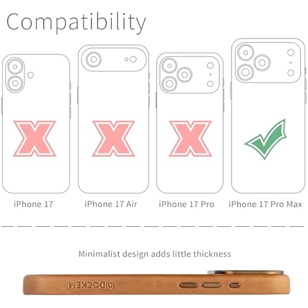 Чехол Dockem из натуральной кожи для iPhone 17 Pro Max совместимый с MagSafe с емкостной кнопкой управления камерой MSGL светлое изображение