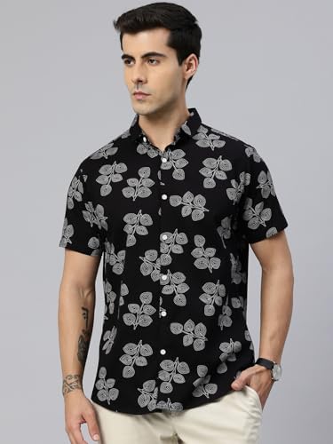 Image of Majestic Man Slim Fit Floral Printed Pure Cotton Casual Half Sleeve Shirt