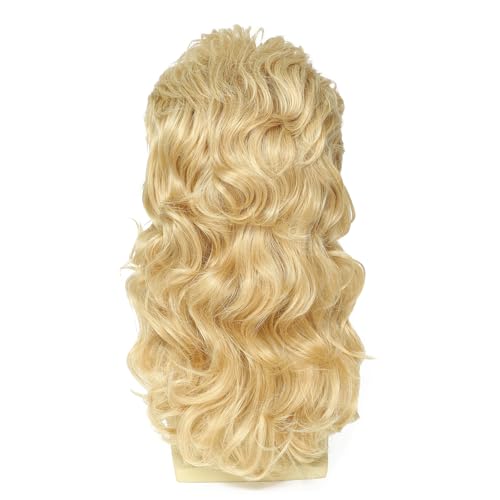 Image of Men's 80s Curly Mullet Wig Set, Retro Rocker Costume for Halloween Party & Cosplay (Light Blonde)