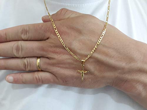 Corrente Masculino Banhada A Ouro 18k Cordão Pingente de Cruz (crucifixo)