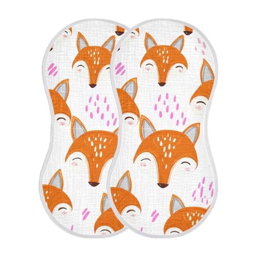 2 Pack Baby Burp Cloths, Soft Absorbent Burping Cloths for Babies, Cotton Milk Spit Up Rags, Large Size for Newborns, Baby Boys and Girls (Fox Faces Pattern)2