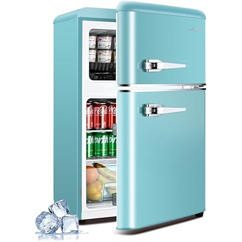 Anypro 3.2 Cu.Ft Compact Refrigerator Mini Fridge with Freezer, Retro Dual Door Small Fridge with Freezer, 7 Level Thermostat & Removable Shelves, Small Refrigerator for Dorm, Office, Bedroom, Blue Cover