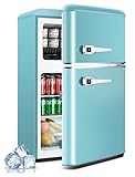 Anypro 3.2 Cu.Ft Compact Refrigerator Mini Fridge with Freezer, Retro Double Door Small Fridge, 7 Level Thermostat Removable Shelves, Small Refrigerator for Dorm, Office, Bedroom, Blue