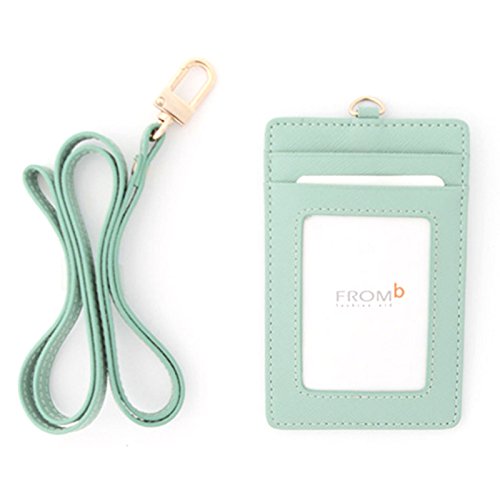 Leather Slim Credit Card Holder Id Card Case Holder Useful Purse with Neck Strap (Mint)