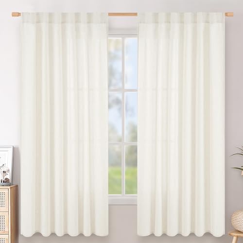 BGment Ivory Linen Curtains for Living Room 63 Inch Length,