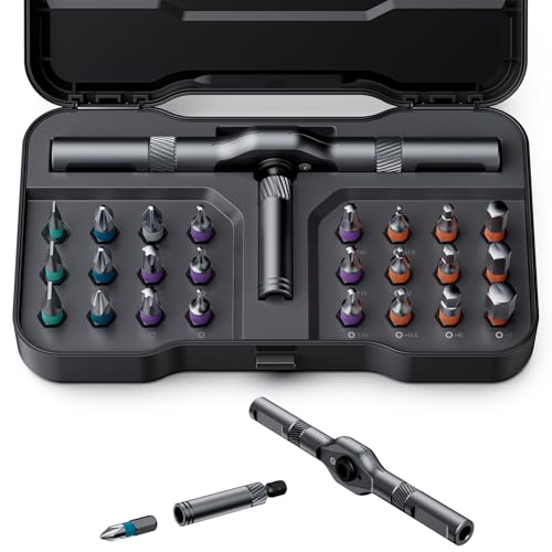 24 in 1 Magnetic Screwdriver Set, DIY Ratchet Screwdriver Set, Multi Bit Magnetic Drive Set with Detachable Ratchet Handle, Repair Tool Kit for Electronics, Bicycles, Stocking Stuffers for Men Women