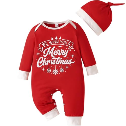 Yaopelky Ma 1ère tenue de Noël avec bonnet Chandail pour bébé nouveau-né Vêtements de Noël pour bébé garçon et fille Combinaison une pièce pour...